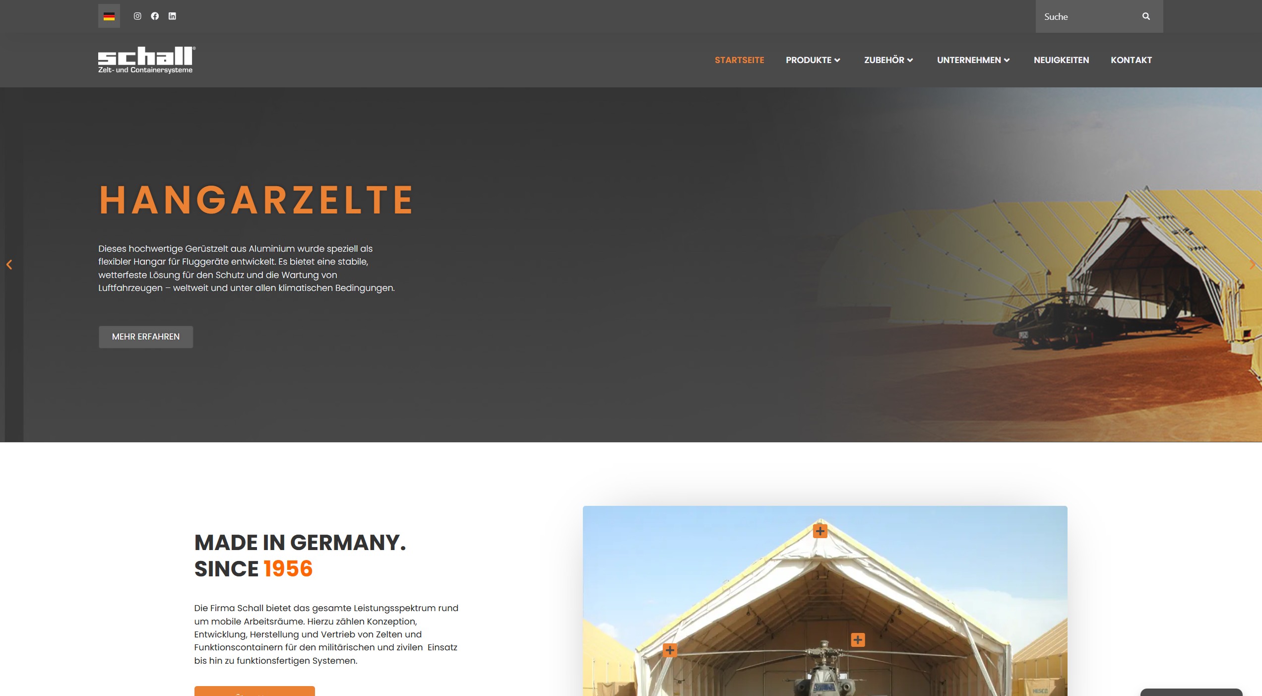 Website Referenz f&uuml;r Schall Zelt- und Containersysteme